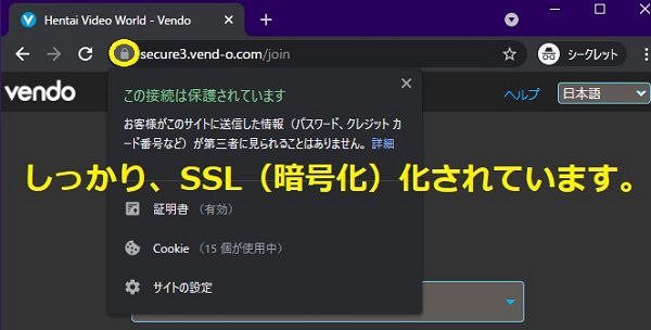 Hentai Video Worldの決済画面はしっかりSSL（暗号）化対応済み