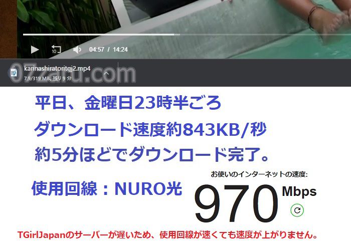 TGirlJapanの動画ダウンロード速度
